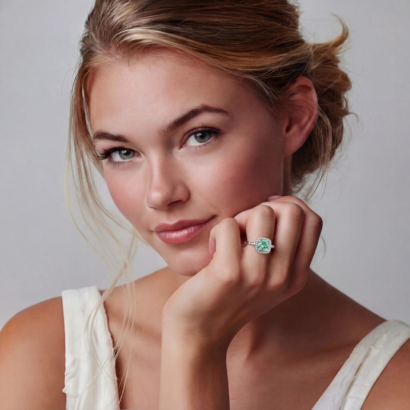 Celadon Halo Moissanite Ring